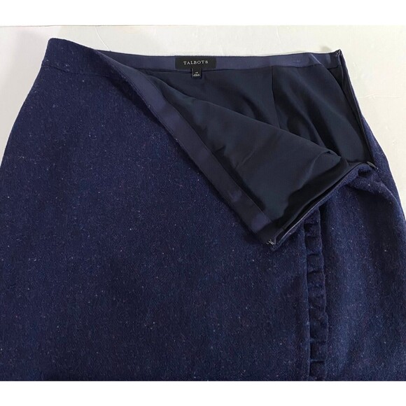 Talbots Speckle Faux Wrap Skirt Womens 14 Multicolor Ruffle Trim Woo Blend Lined - Picture 4 of 12